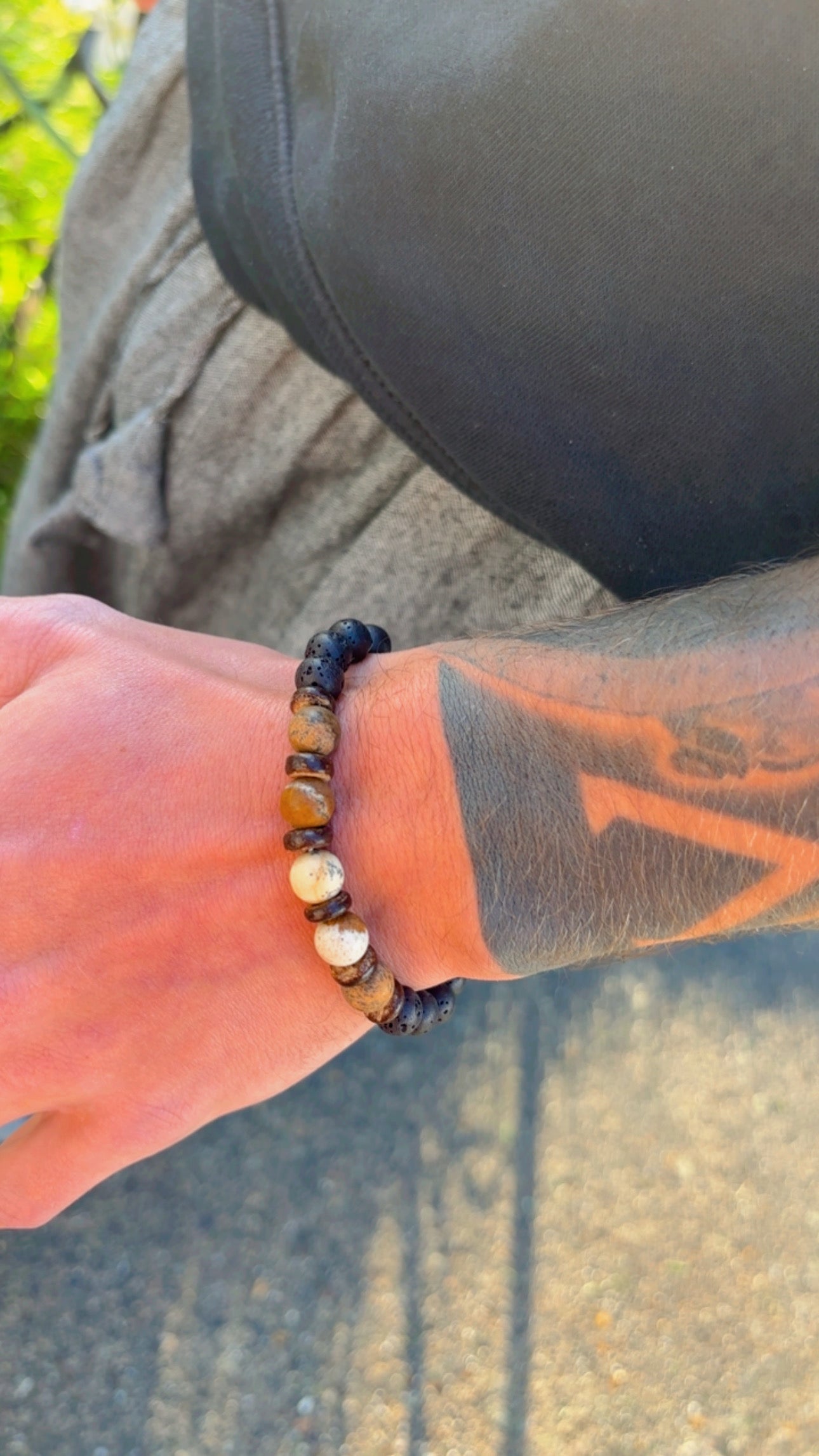 Men’s Natural Wooden Volcanic Rock Bracelet