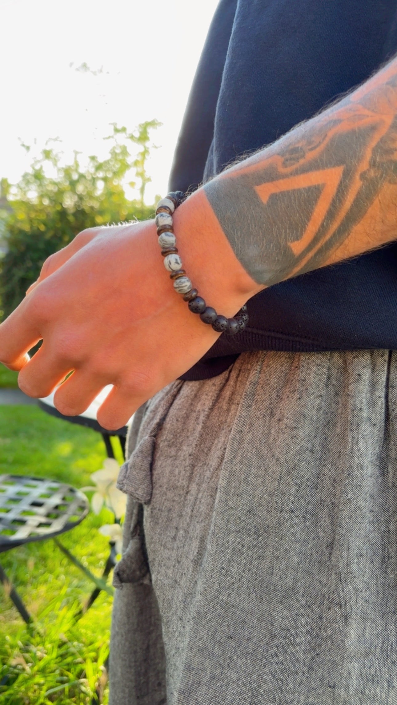 Men’s Natural Wooden Volcanic Rock Bracelet