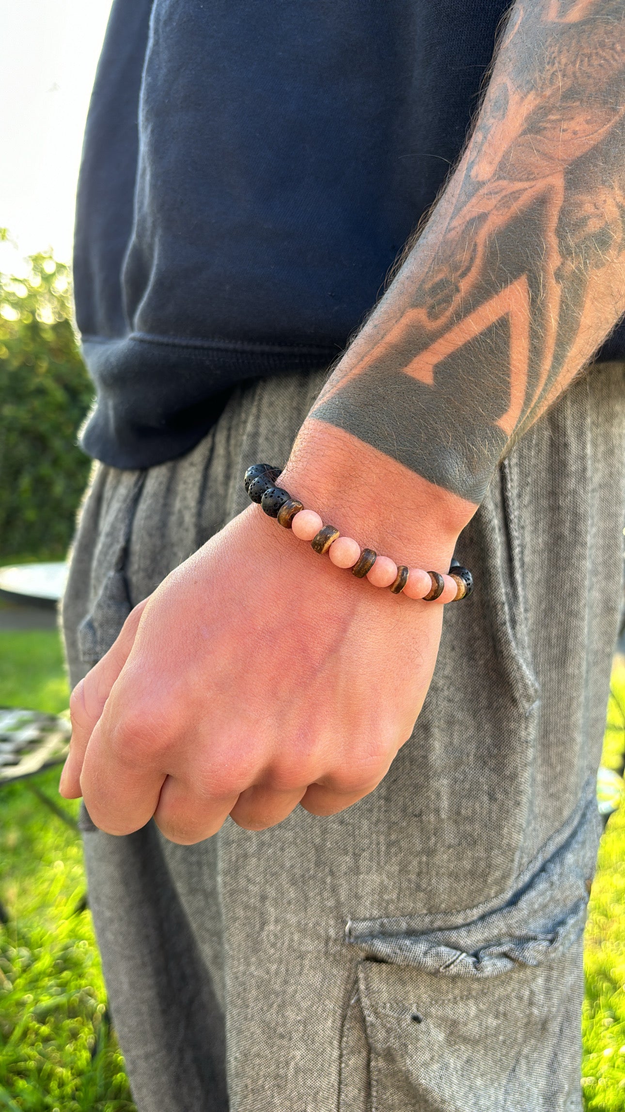 Men’s Natural Wooden Volcanic Rock Bracelet