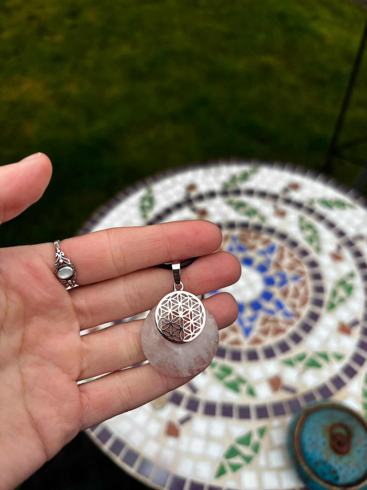 White Quartz Seed Of Life Pendant Necklace