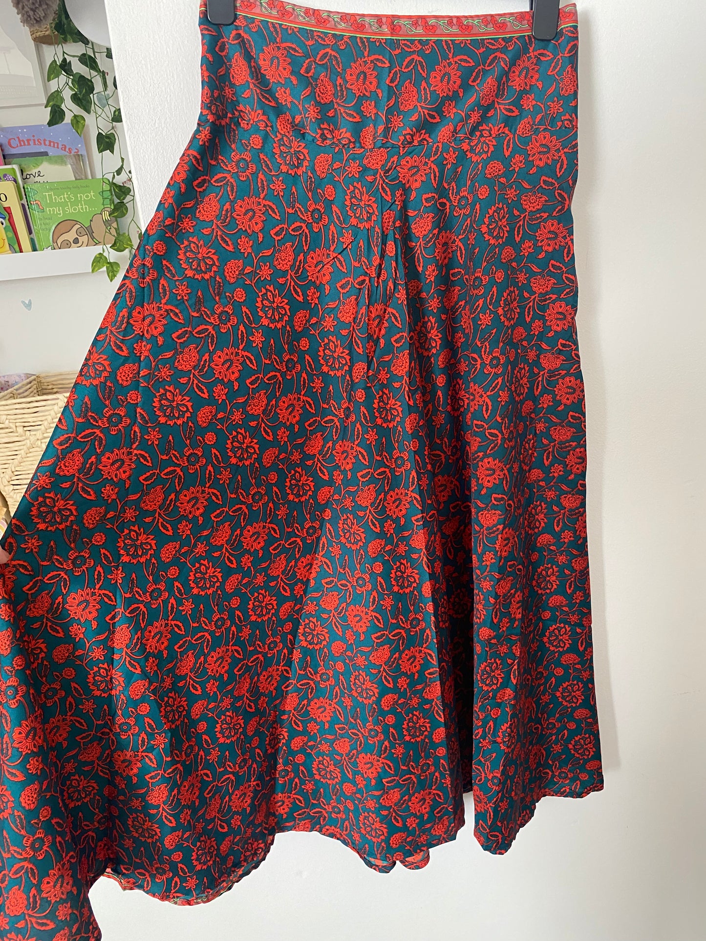 Red And Blue Sari Maxi Skirt