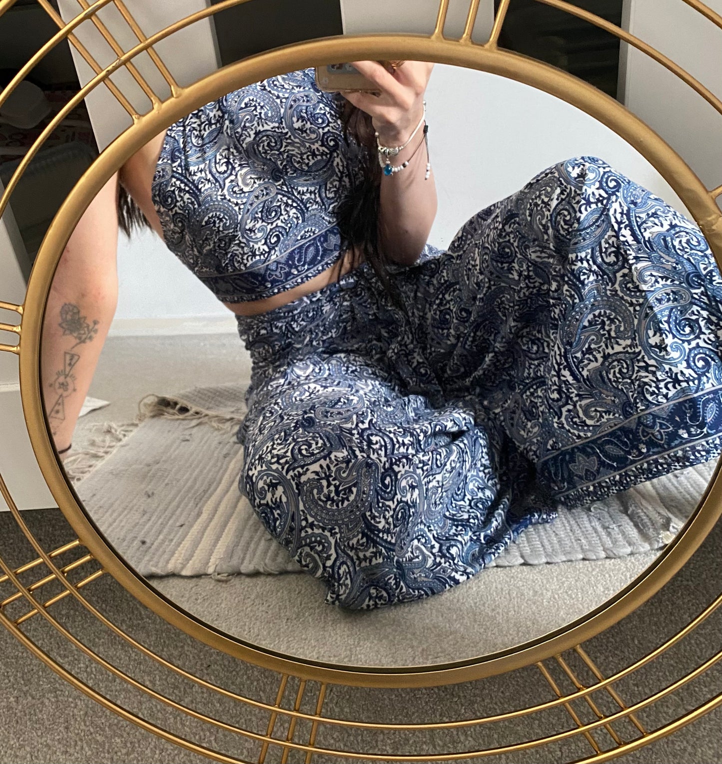 Silky Paisley Print Halter Top Set