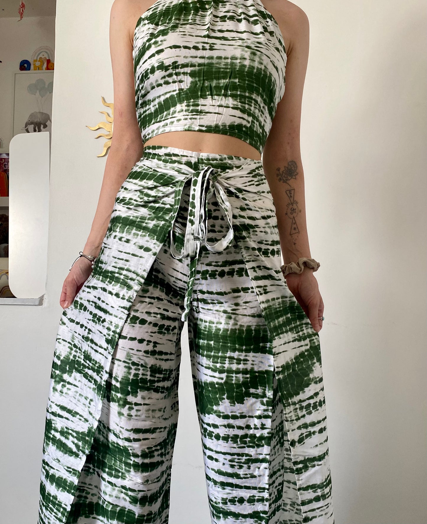 Green Tye Dye Style Halter neck Set