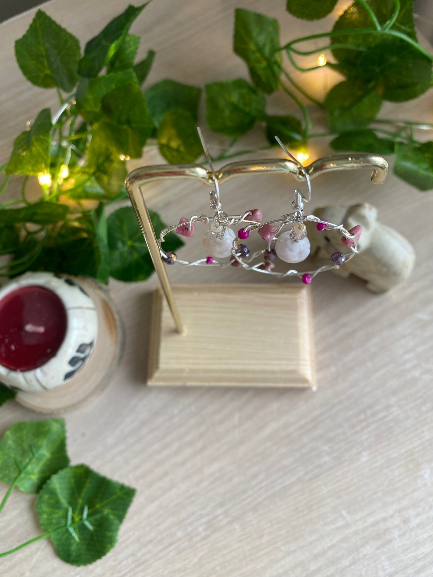 Beige Mushroom Crystal Earrings