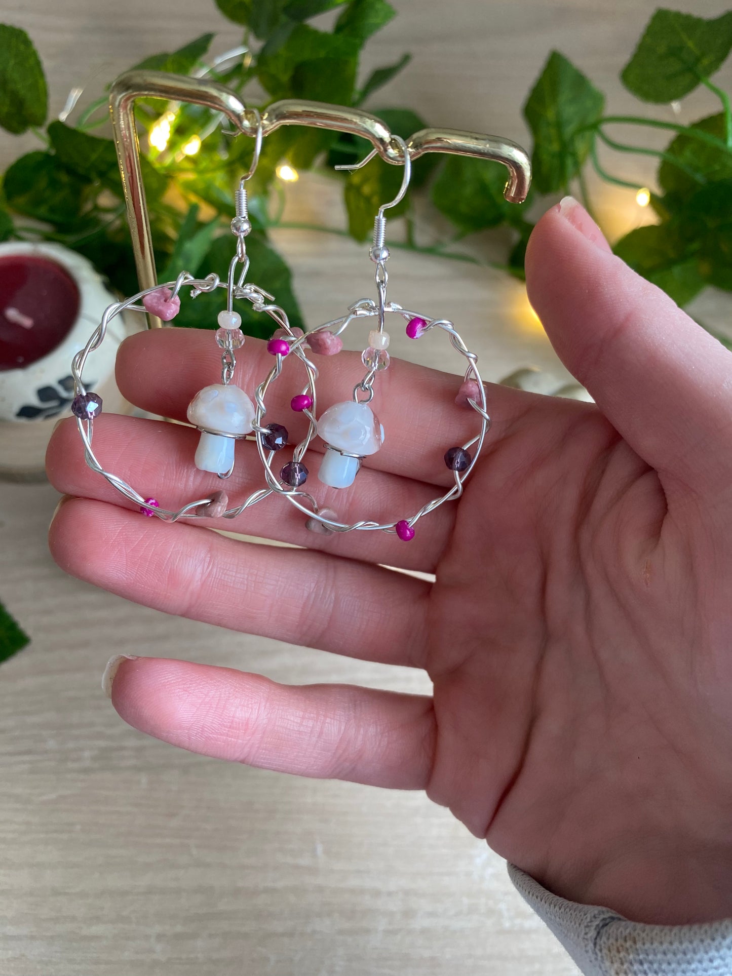 Beige Mushroom Crystal Earrings