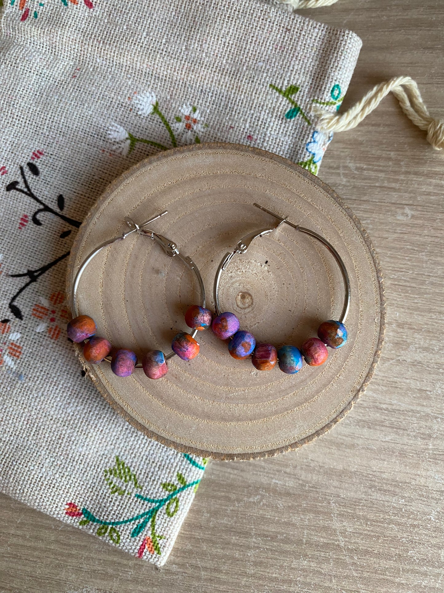 Hand Painted Tie Dye Bead Earrings