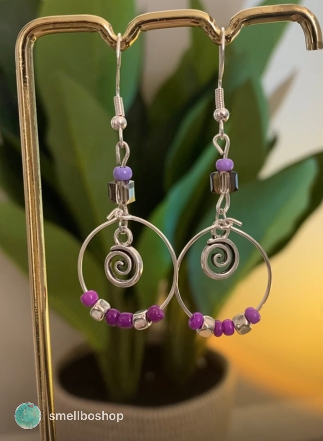 Purple Bead Spiral Earrings