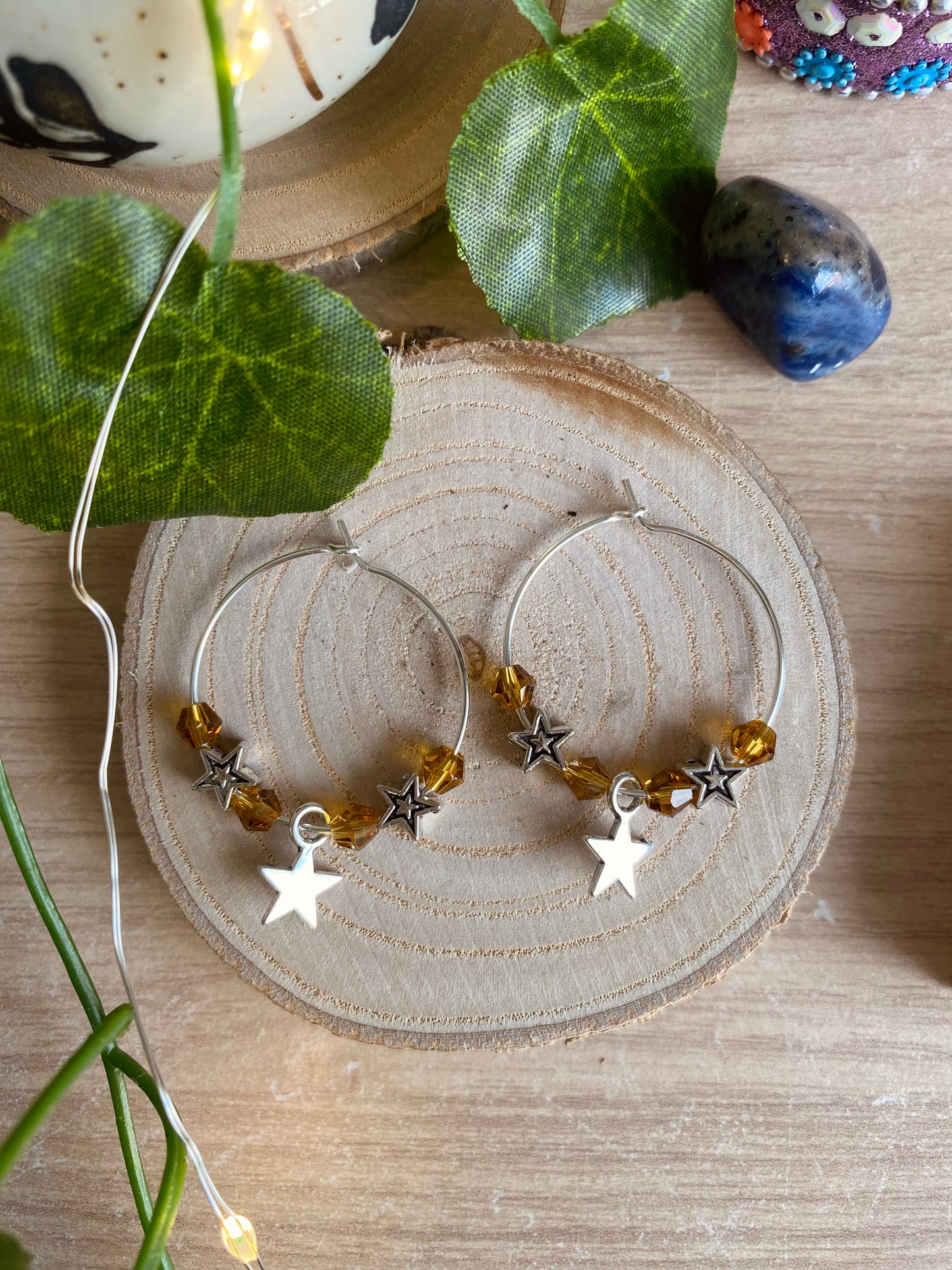Amber Bead Star Hoops Small