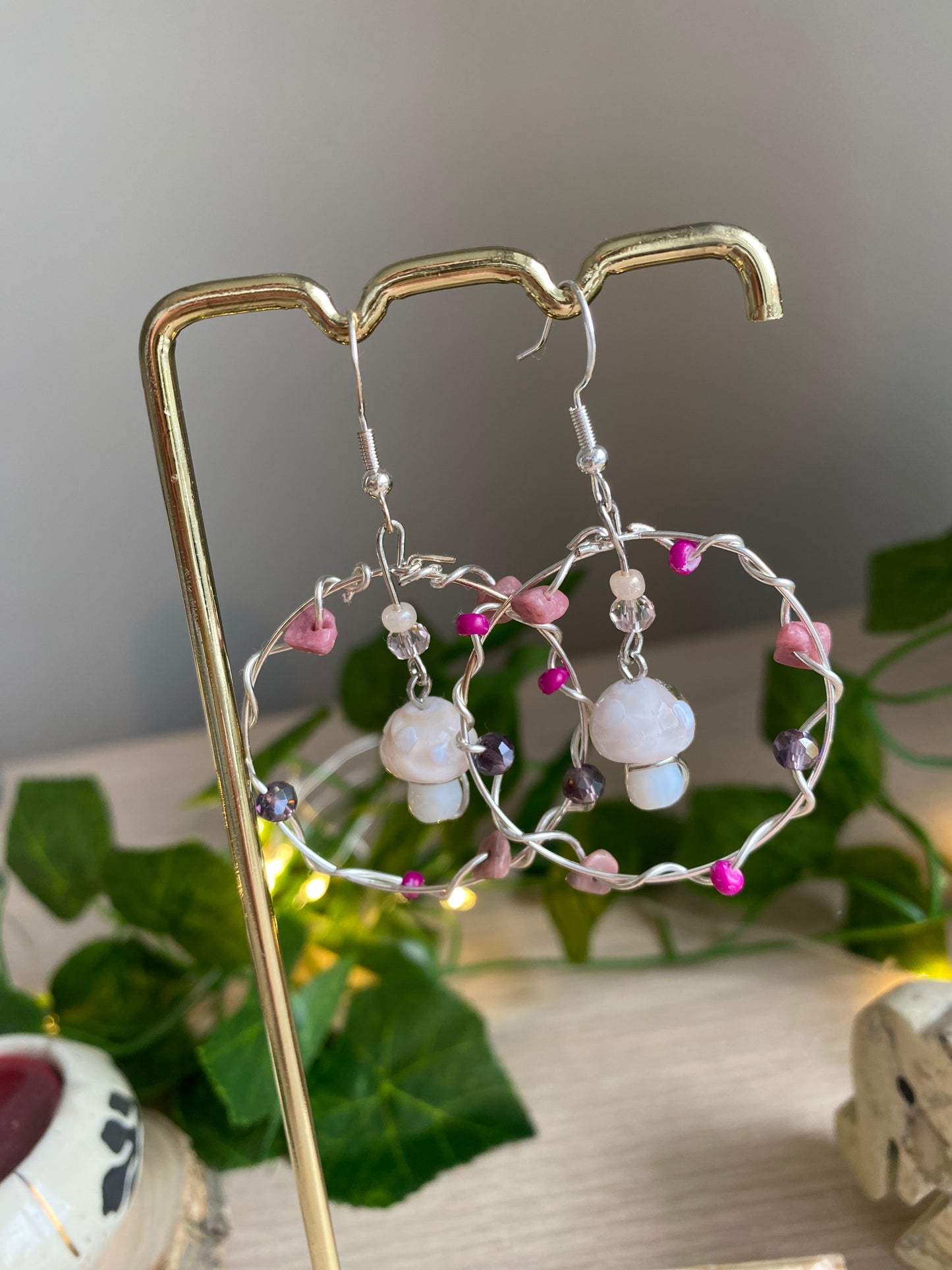 Beige Mushroom Crystal Earrings