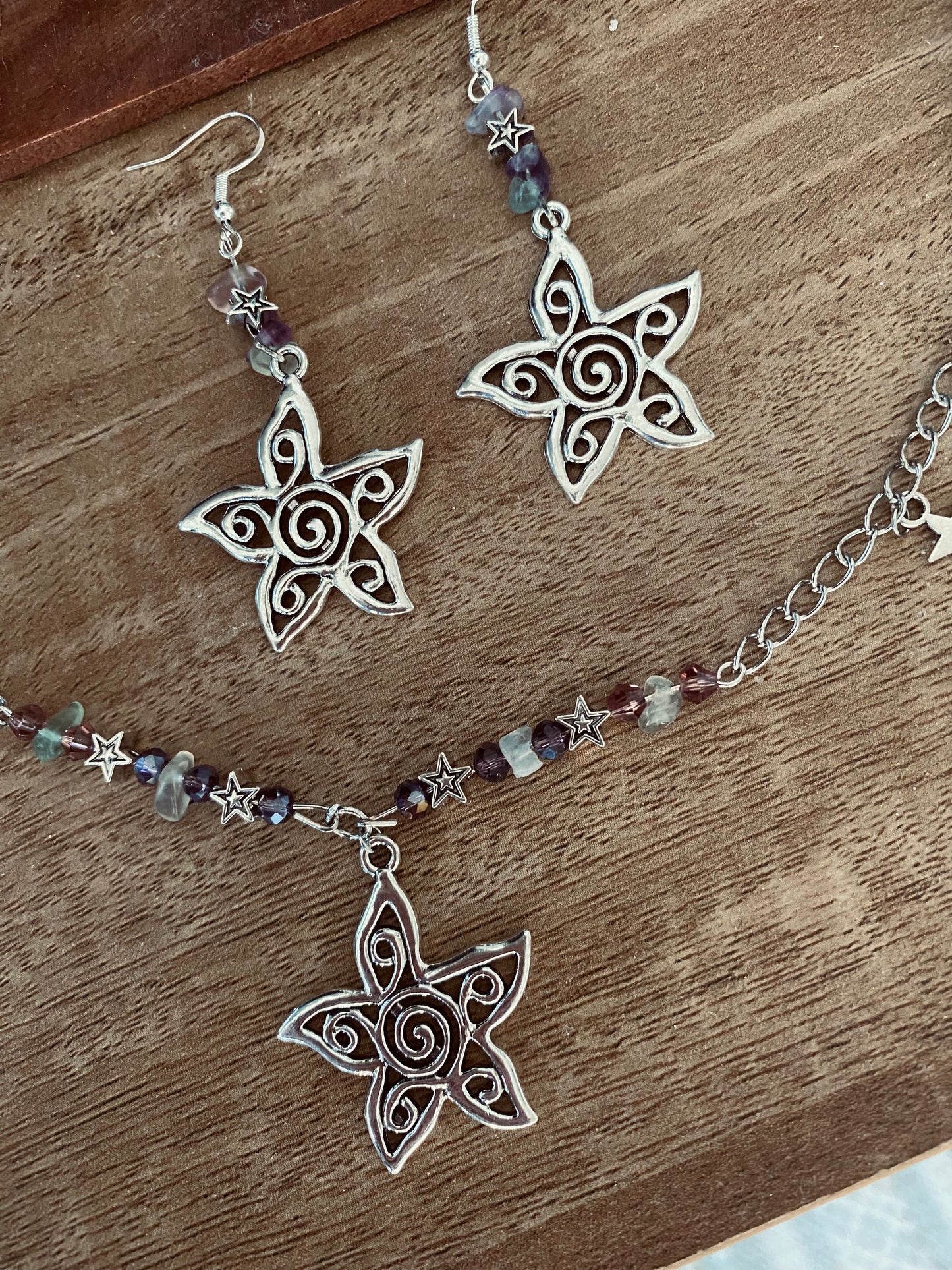 Crystal Star Pendant Necklace And Earrings Set