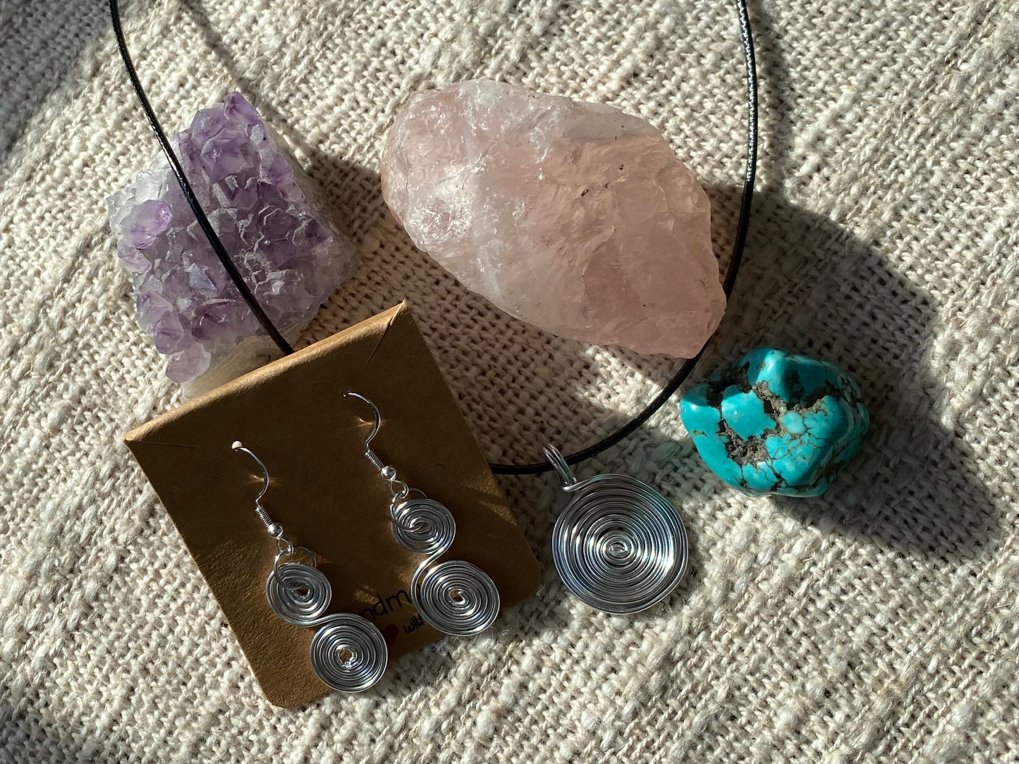 Spiral Silver Earrings And Necklace