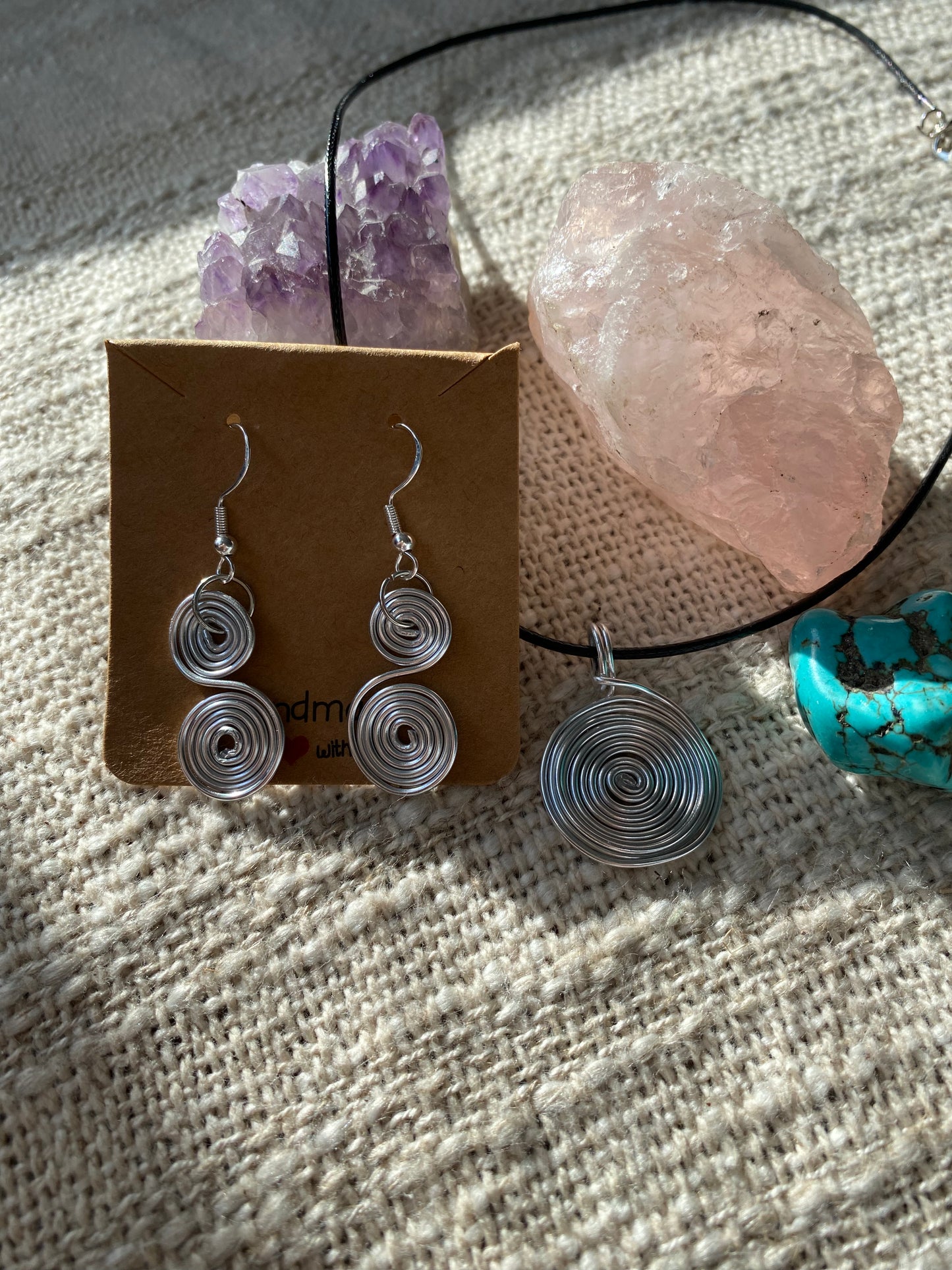 Spiral Silver Earrings And Necklace
