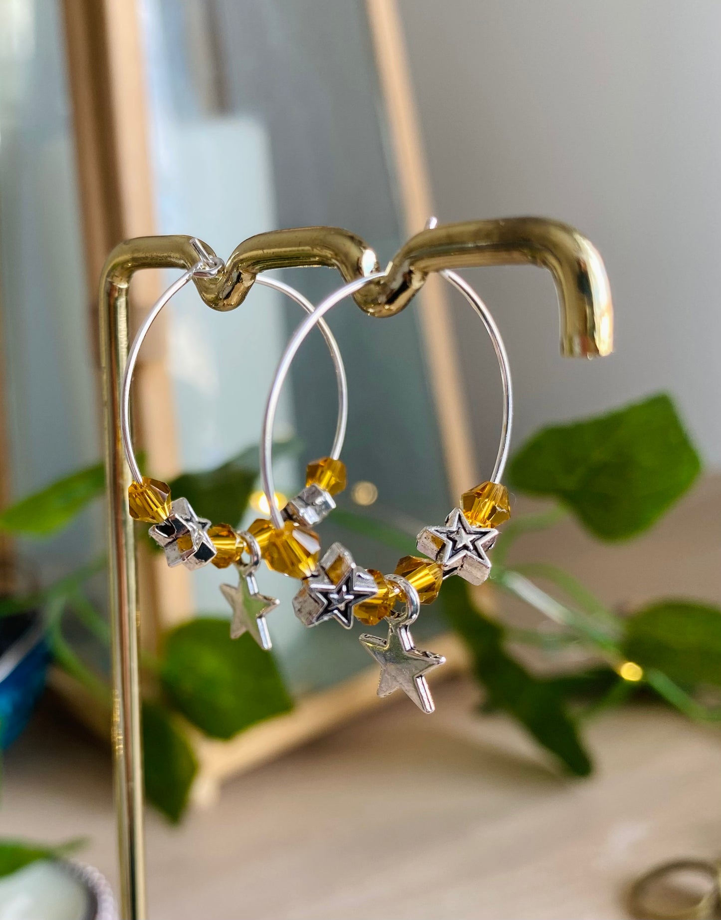 Amber Bead Star Hoops Small