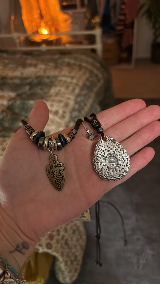 (Left) Tribal Style Braided Leather Necklace