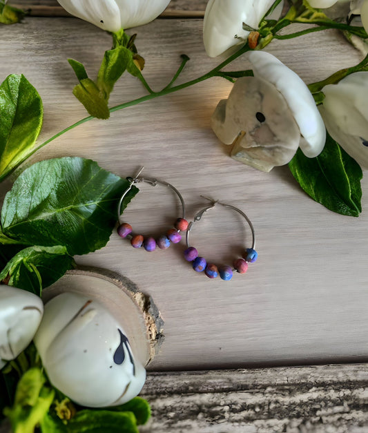 Hand Painted Tie Dye Bead Earrings