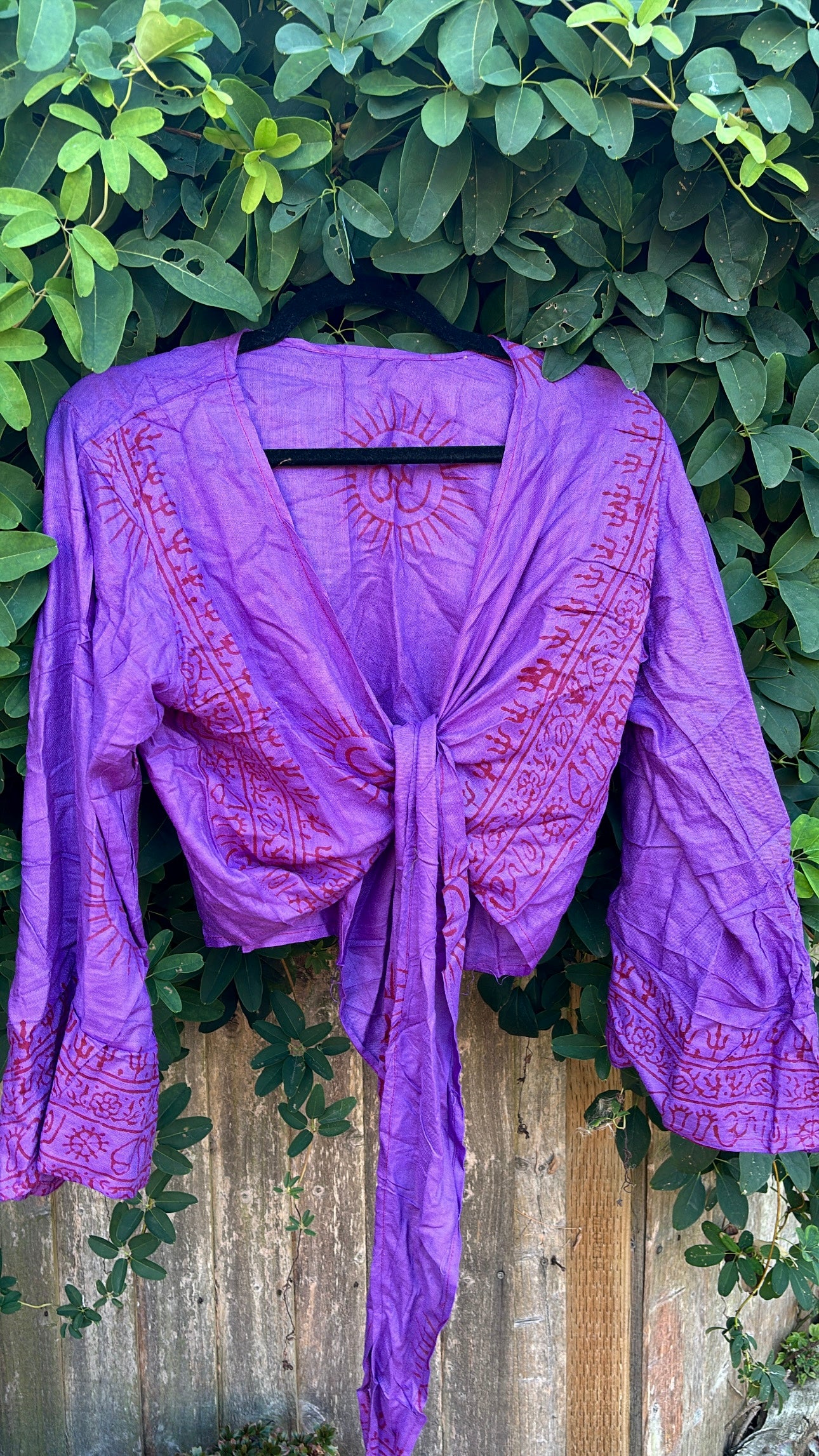 Purple Tie Up Bell Sleeve Top