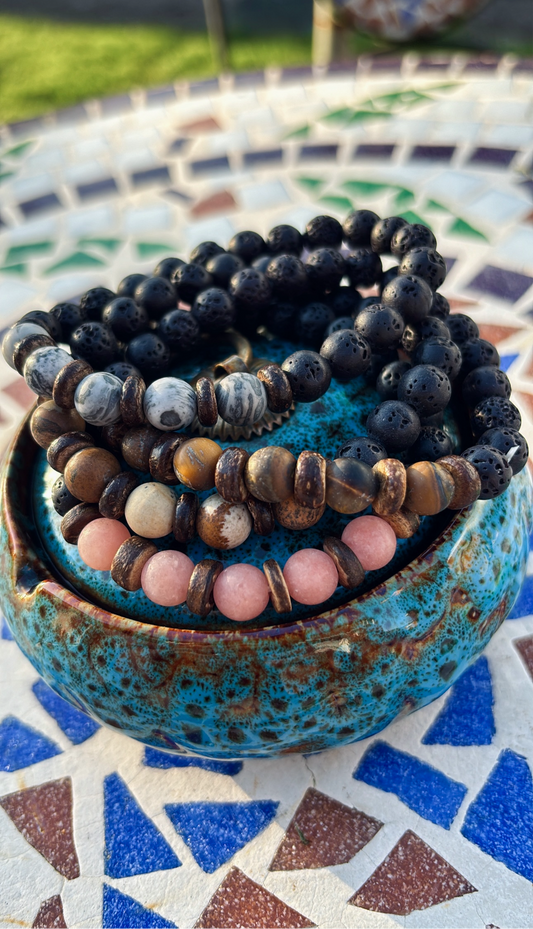 Men’s Natural Wooden Volcanic Rock Bracelet