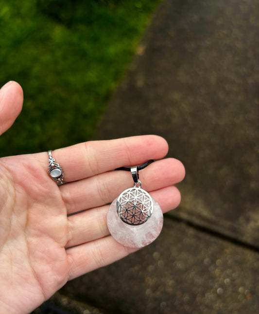 White Quartz Seed Of Life Pendant Necklace