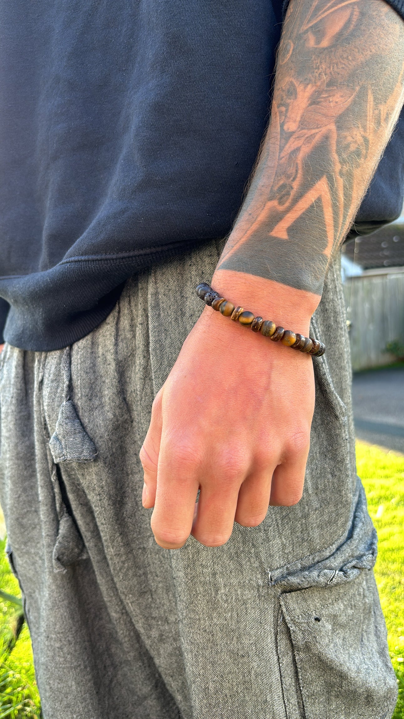 Men’s Natural Wooden Volcanic Rock Bracelet