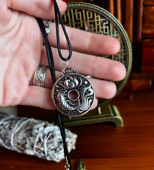 Lotus Carp Double Sided Pendant Necklace