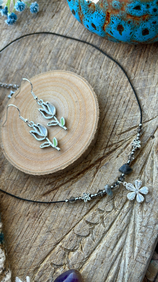 Labradorite Silver Flower Set