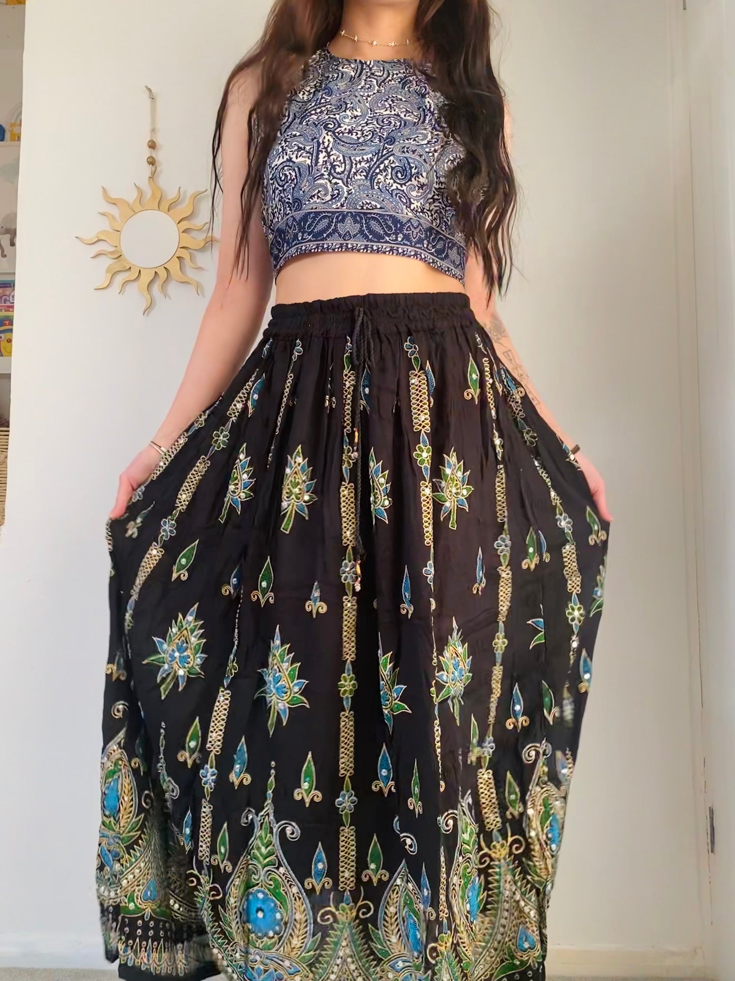 Black Flowing Sequin Skirt