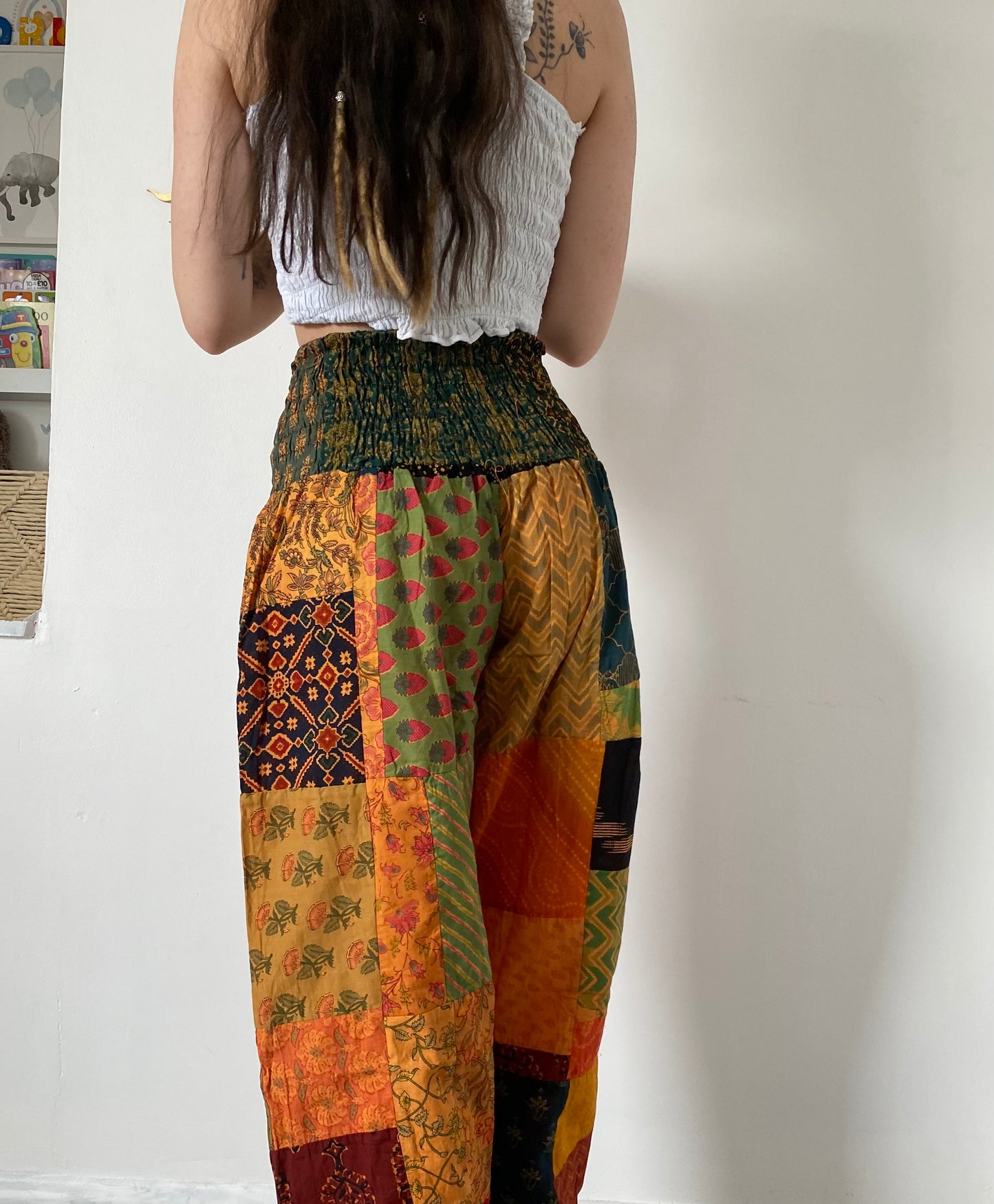 Orange patchwork trousers