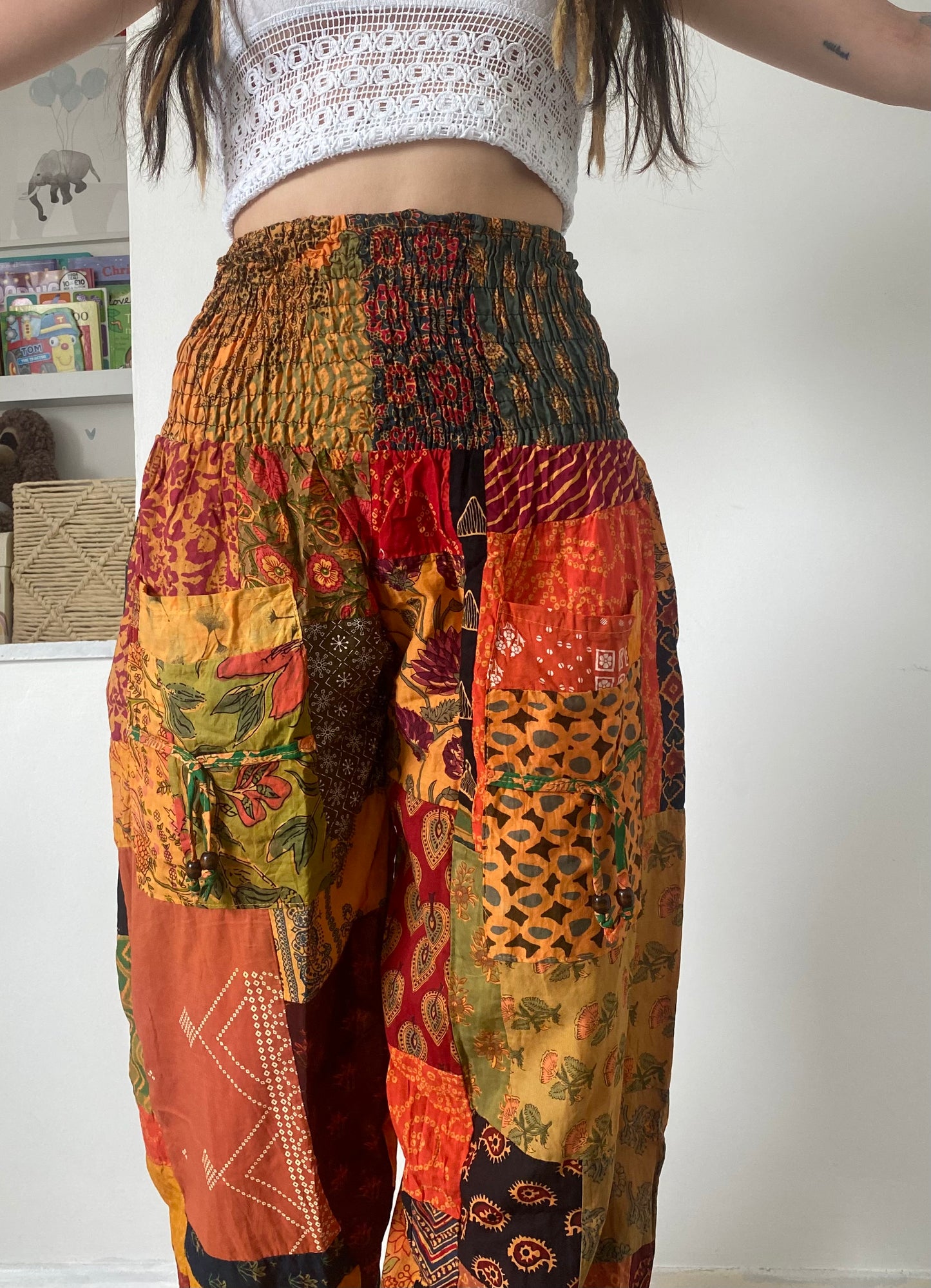 Orange patchwork trousers