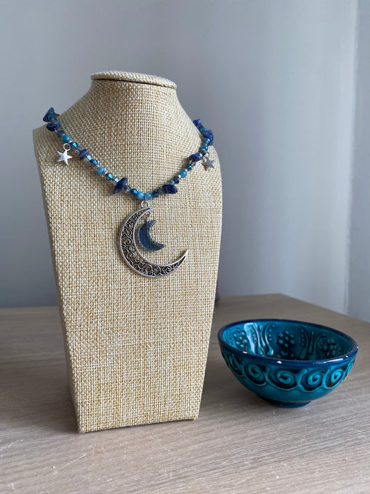 Blue Sodalite Crystal Moon Choker Necklace