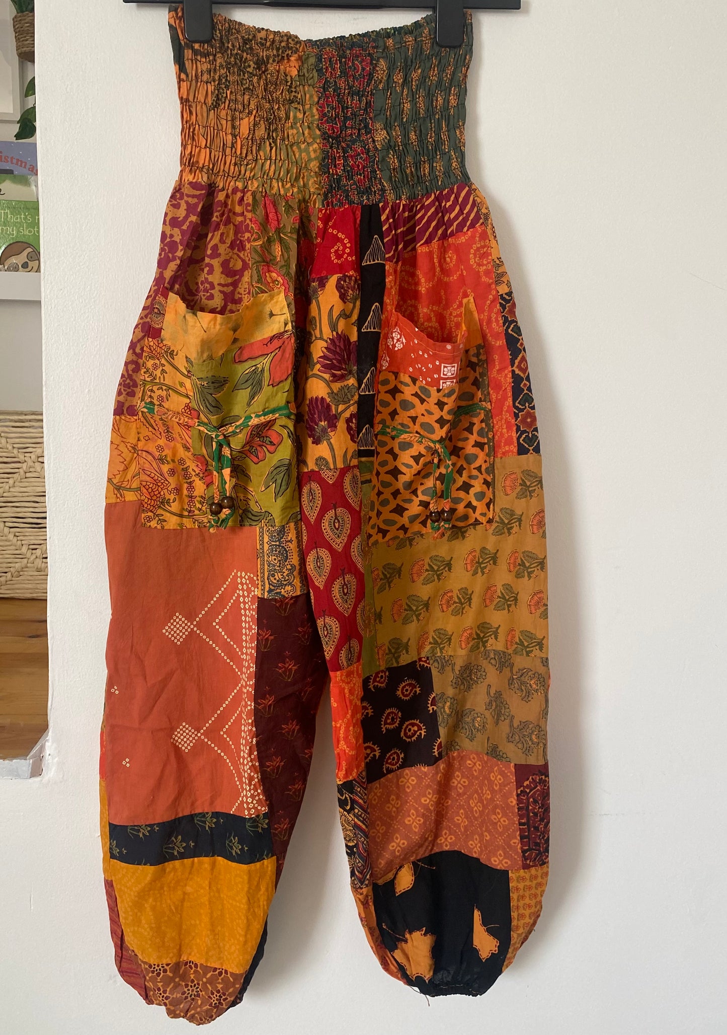 Orange patchwork trousers