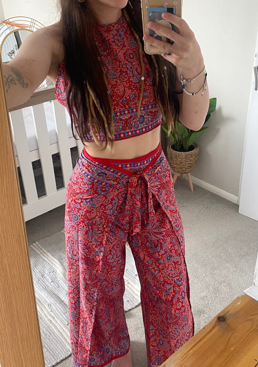 Red Paisley Halterneck Two Piece