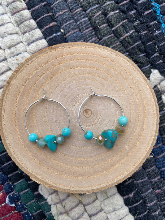 Turquoise Silver Mini Hoops