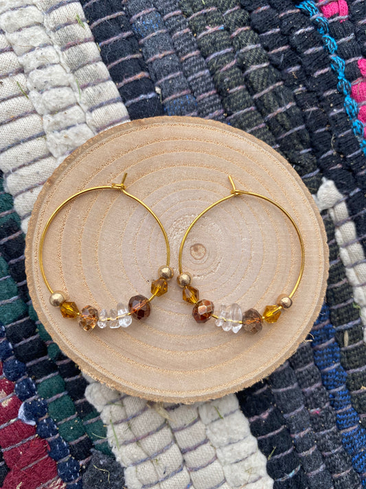Clear Quartz Bronze Hoops