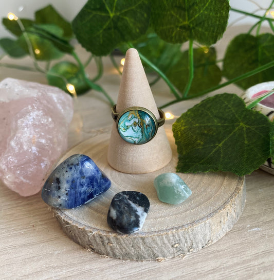 Antique Bronze Marble Turquoise Ring