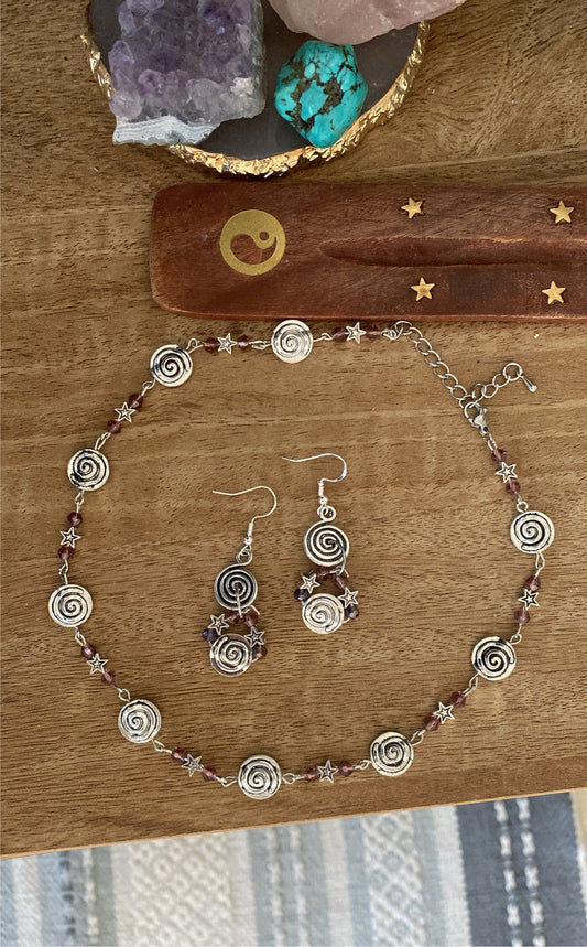 Choker Style Purple Stars And Earrings Set