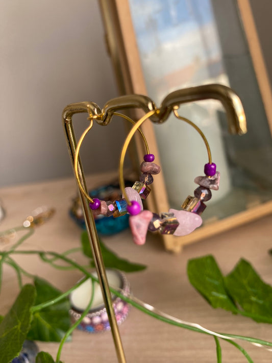 Mixed Crystal Purple Gold Mini Hoops