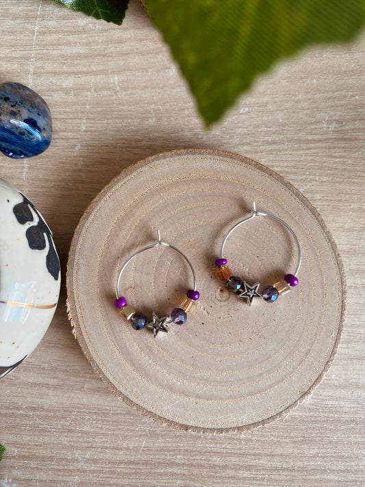 Mixed Bead Star Mini Hoops