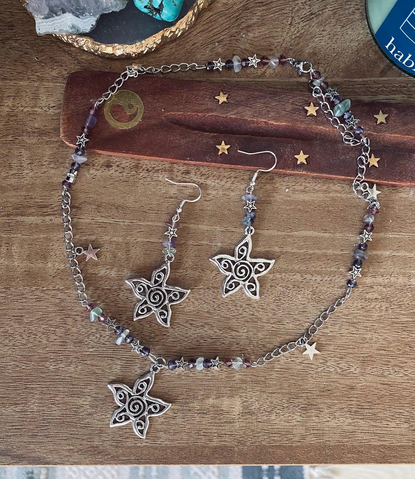Crystal Star Pendant Necklace And Earrings Set