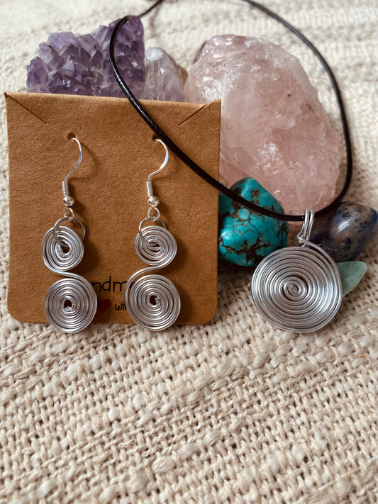 Spiral Silver Earrings And Necklace