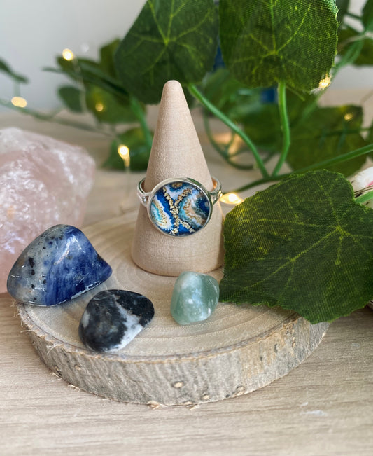 Marble Ring Gold Blue