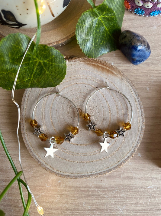 Amber Bead Star Hoops Small