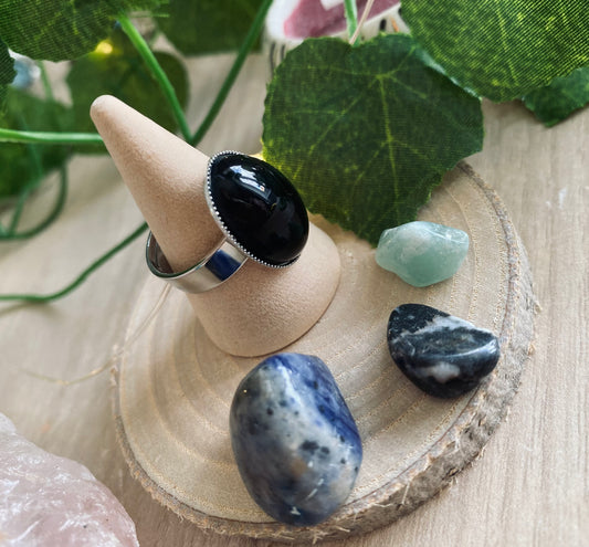 Polished Black Tourmaline Ring