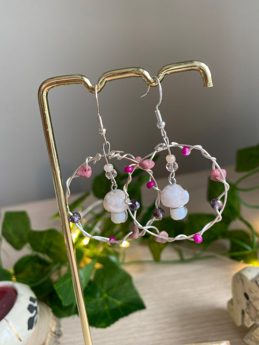 Beige Mushroom Crystal Earrings