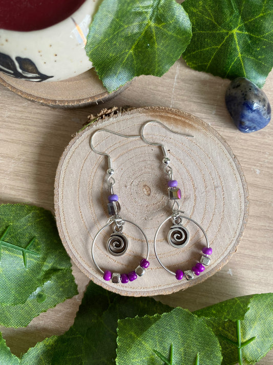 Purple Bead Spiral Earrings