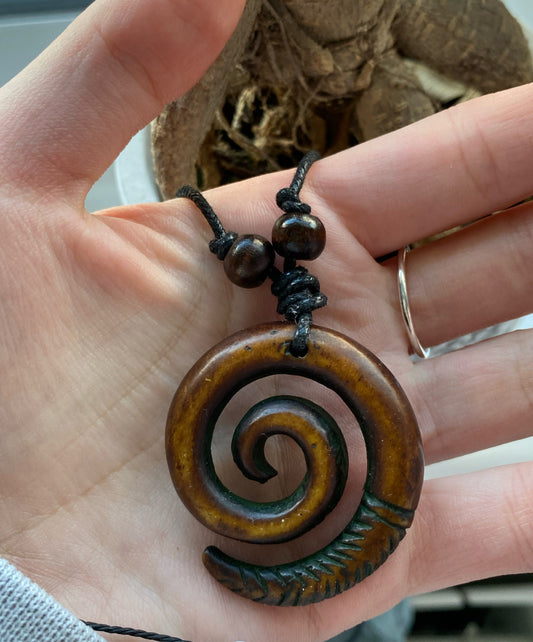 Wooden Spiral Mens Necklace